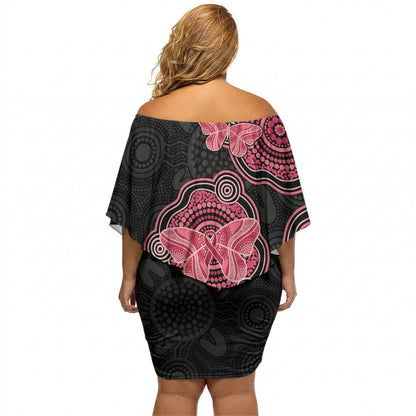 Australia Indigenous Mother's Day Off Shoulder Short Dress Aboriginal Breast Cancer Ribbon