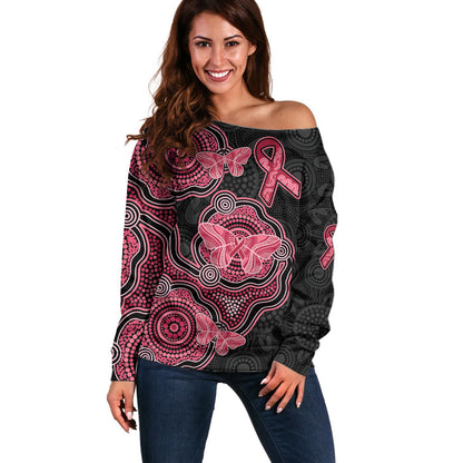 Australia Indigenous Mother's Day Off Shoulder Sweater Aboriginal Breast Cancer Ribbon