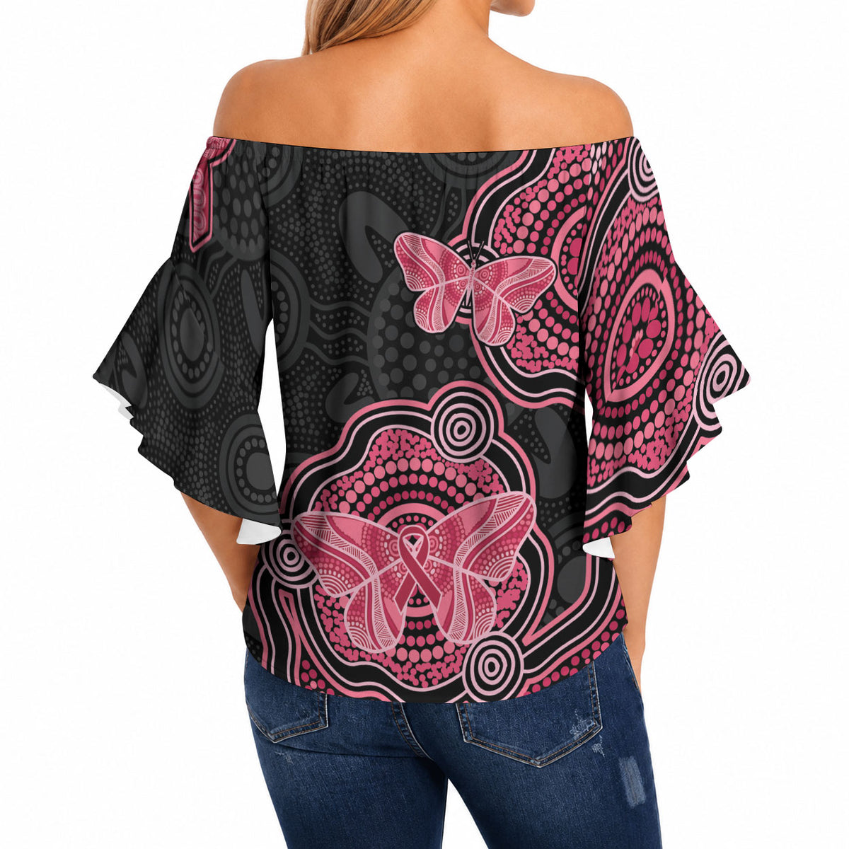 Australia Indigenous Mother's Day Off Shoulder Wrap Waist Top Aboriginal Breast Cancer Ribbon