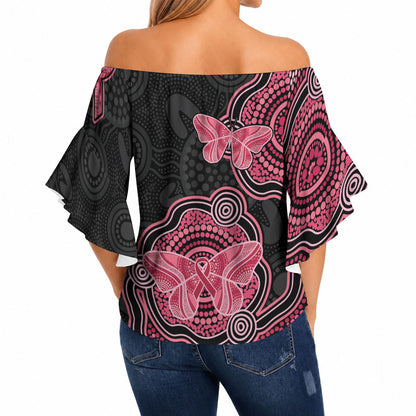 Australia Indigenous Mother's Day Off Shoulder Wrap Waist Top Aboriginal Breast Cancer Ribbon