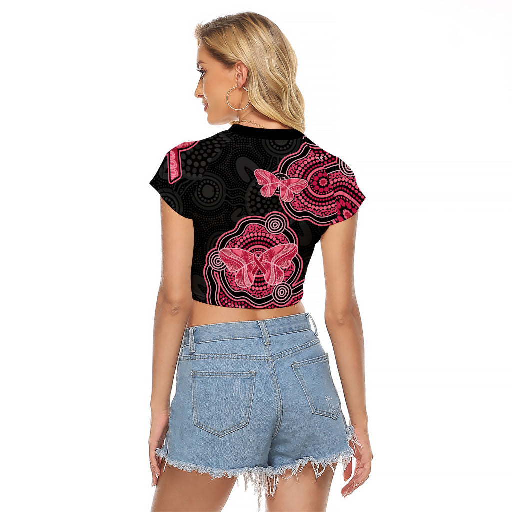 Australia Indigenous Mother's Day Raglan Cropped T Shirt Aboriginal Breast Cancer Ribbon