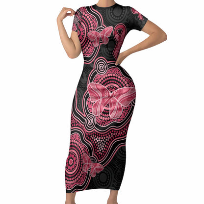 Australia Indigenous Mother's Day Short Sleeve Bodycon Dress Aboriginal Breast Cancer Ribbon