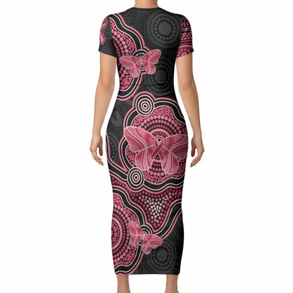 Australia Indigenous Mother's Day Short Sleeve Bodycon Dress Aboriginal Breast Cancer Ribbon