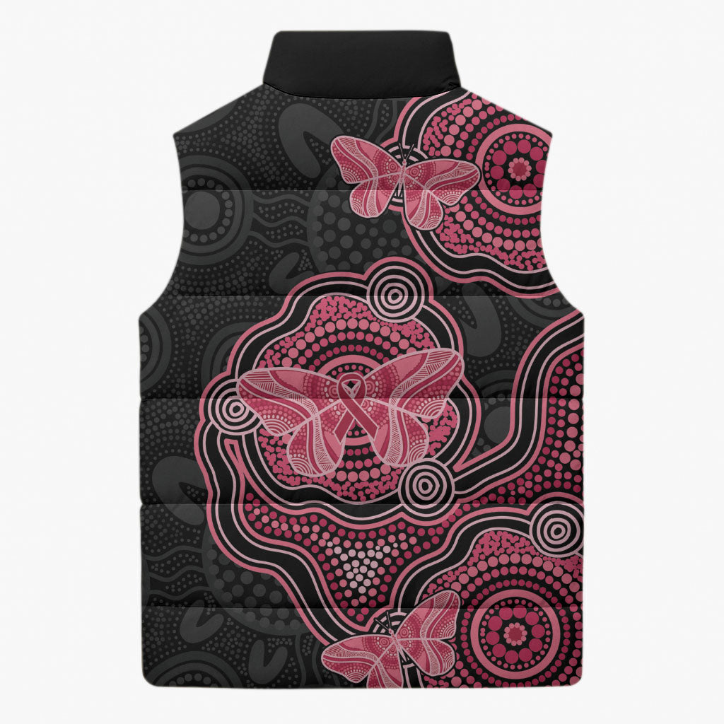 Australia Indigenous Mother's Day Sleeveless Puffer Jacket Aboriginal Breast Cancer Ribbon