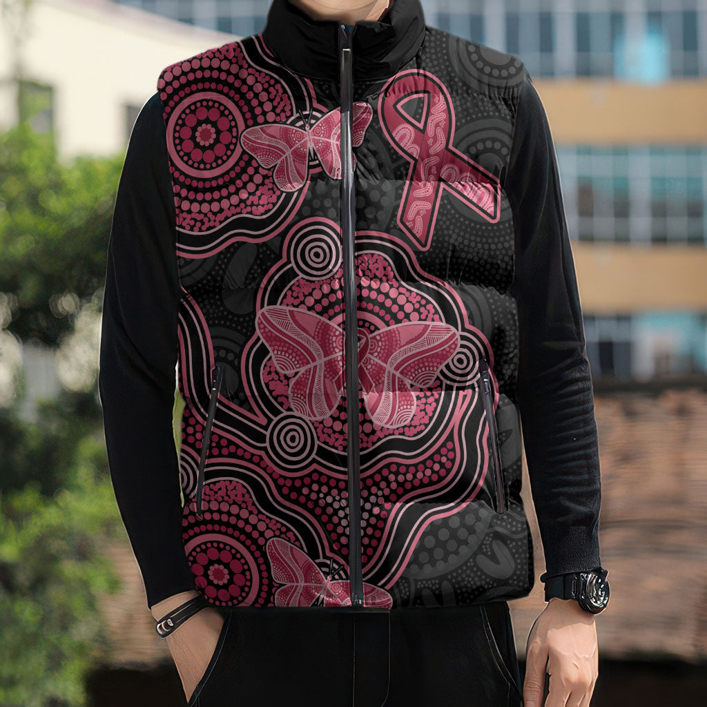 Australia Indigenous Mother's Day Sleeveless Puffer Jacket Aboriginal Breast Cancer Ribbon
