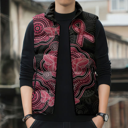 Australia Indigenous Mother's Day Sleeveless Puffer Jacket Aboriginal Breast Cancer Ribbon
