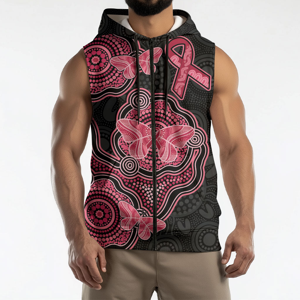 Australia Indigenous Mother's Day Sleeveless Zip Hoodie Aboriginal Breast Cancer Ribbon