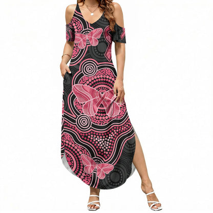 Australia Indigenous Mother's Day Summer Maxi Dress Aboriginal Breast Cancer Ribbon