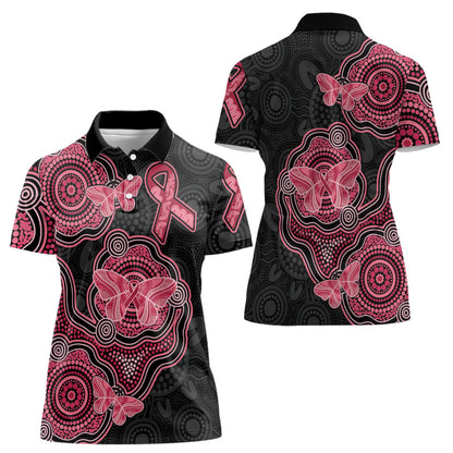 Australia Indigenous Mother's Day Women Polo Shirt Aboriginal Breast Cancer Ribbon