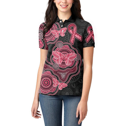 Australia Indigenous Mother's Day Women Polo Shirt Aboriginal Breast Cancer Ribbon