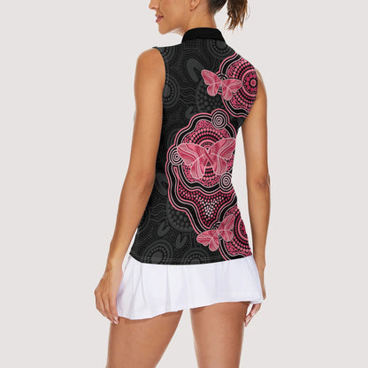 Australia Indigenous Mother's Day Women Sleeveless Polo Shirt Aboriginal Breast Cancer Ribbon