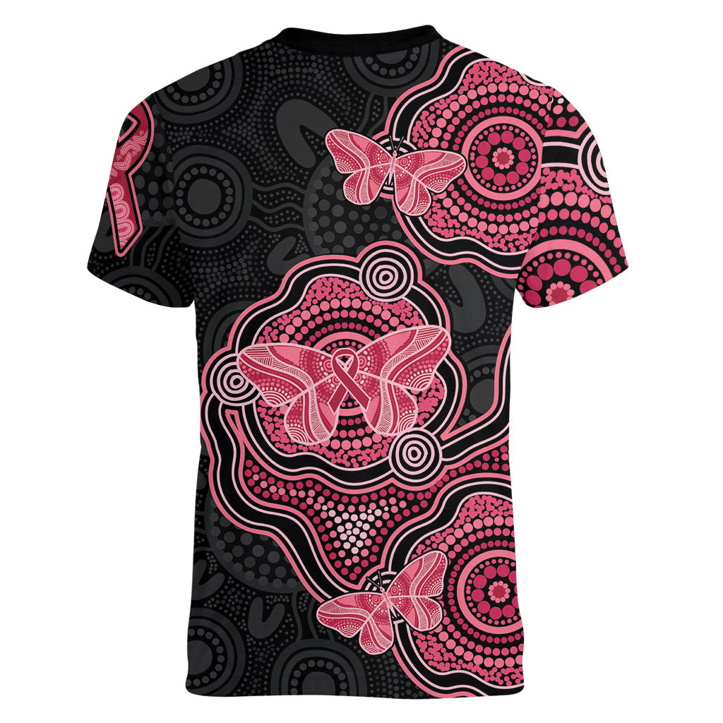 Australia Indigenous Mother's Day Women V-Neck T-Shirt Aboriginal Breast Cancer Ribbon
