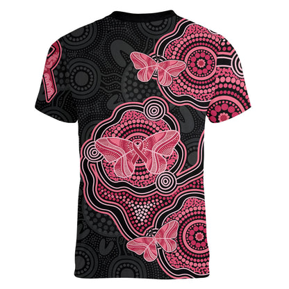 Australia Indigenous Mother's Day Women V-Neck T-Shirt Aboriginal Breast Cancer Ribbon