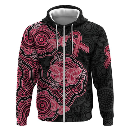 Australia Indigenous Mother's Day Zip Hoodie Aboriginal Breast Cancer Ribbon