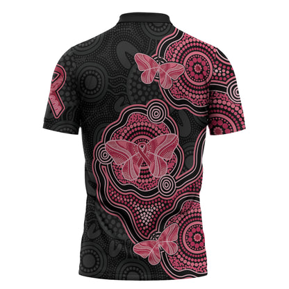 Australia Indigenous Mother's Day Zipper Polo Shirt Aboriginal Breast Cancer Ribbon