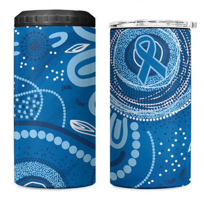 Australia Indigenous 4 in 1 Can Cooler Tumbler Blue Ribbon Prostate Cancer Month