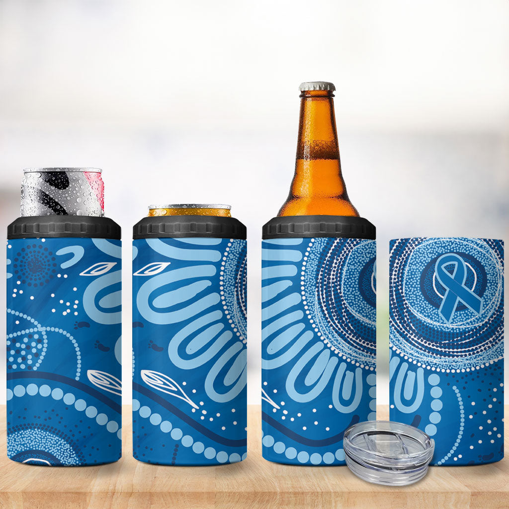 Australia Indigenous 4 in 1 Can Cooler Tumbler Blue Ribbon Prostate Cancer Month
