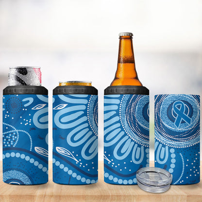 Australia Indigenous 4 in 1 Can Cooler Tumbler Blue Ribbon Prostate Cancer Month