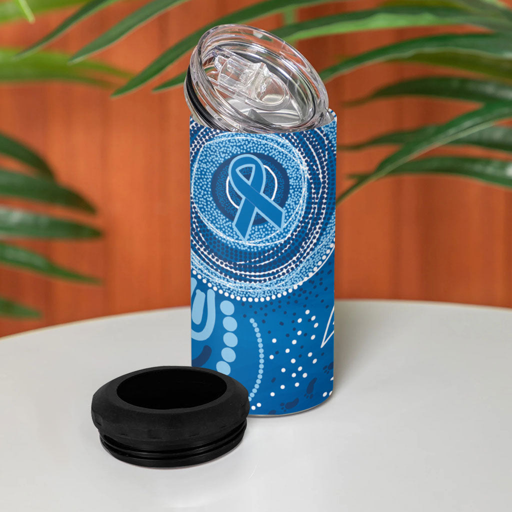 Australia Indigenous 4 in 1 Can Cooler Tumbler Blue Ribbon Prostate Cancer Month