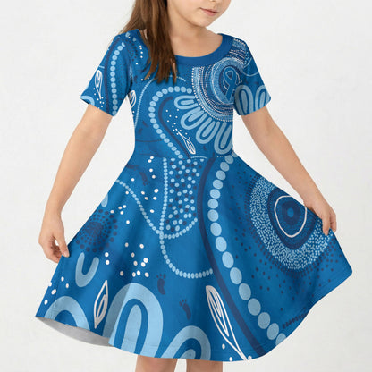 Australia Indigenous Kid Short Sleeve Dress Blue Ribbon Prostate Cancer Month