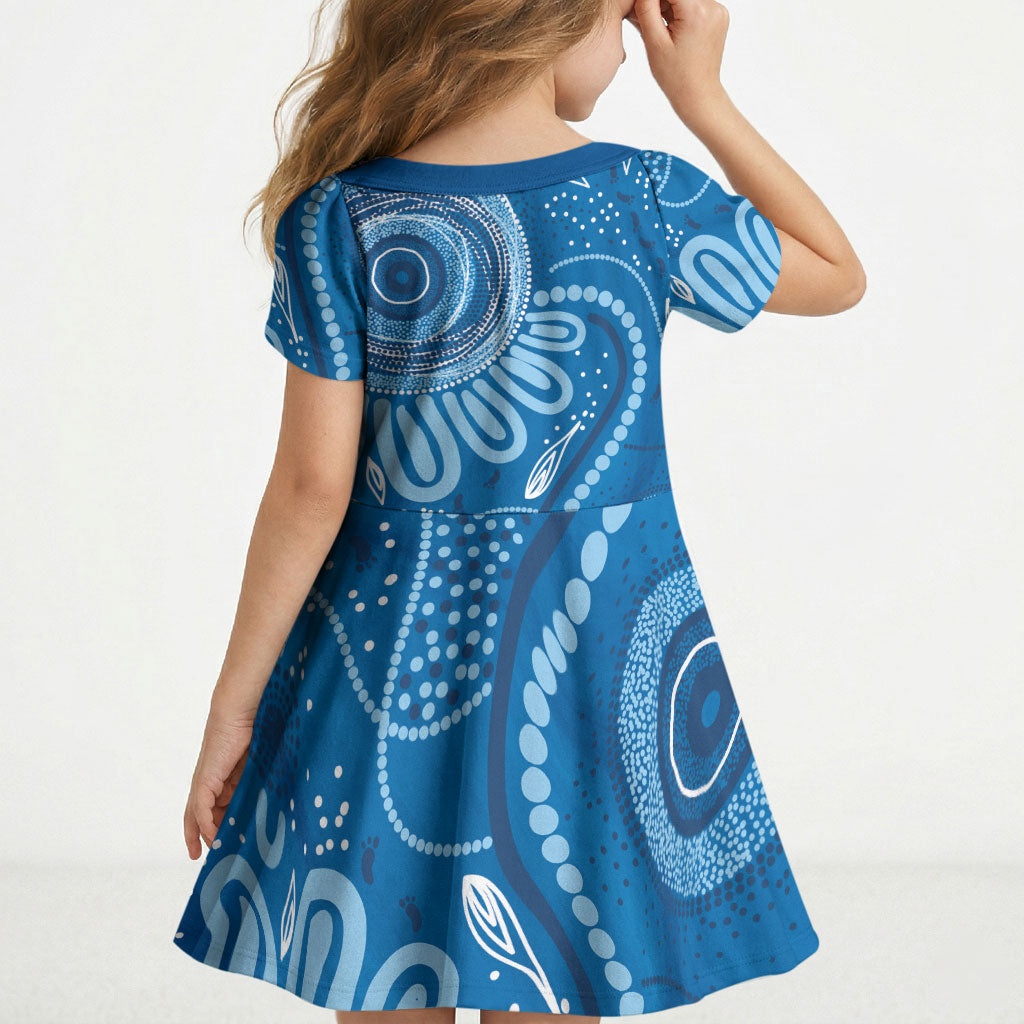 Australia Indigenous Kid Short Sleeve Dress Blue Ribbon Prostate Cancer Month