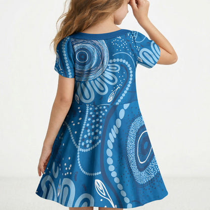 Australia Indigenous Kid Short Sleeve Dress Blue Ribbon Prostate Cancer Month