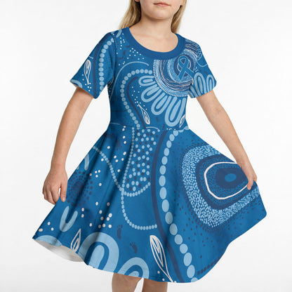 Australia Indigenous Kid Short Sleeve Dress Blue Ribbon Prostate Cancer Month