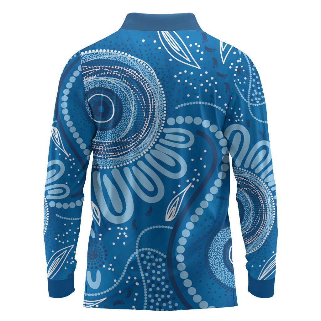 Australia Indigenous Long Sleeve Polo Shirt Blue Ribbon Prostate Cancer Month