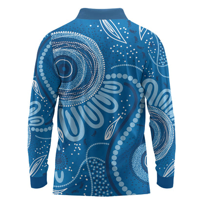 Australia Indigenous Long Sleeve Polo Shirt Blue Ribbon Prostate Cancer Month