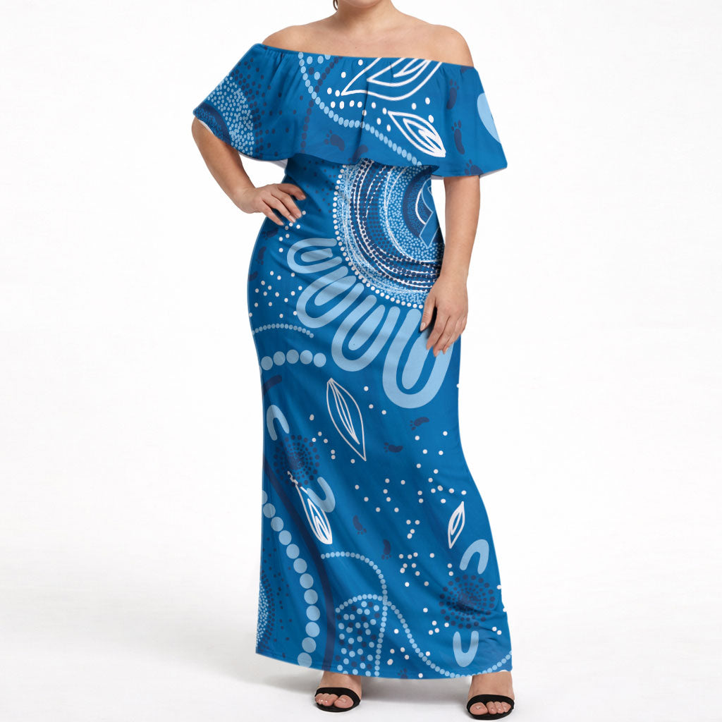 Australia Indigenous Off Shoulder Maxi Dress Blue Ribbon Prostate Cancer Month