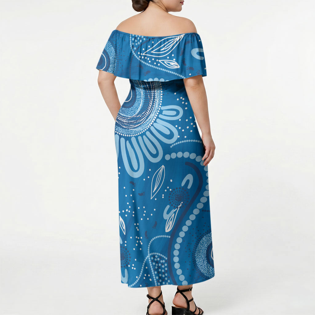 Australia Indigenous Off Shoulder Maxi Dress Blue Ribbon Prostate Cancer Month