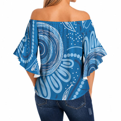 Australia Indigenous Off Shoulder Wrap Waist Top Blue Ribbon Prostate Cancer Month