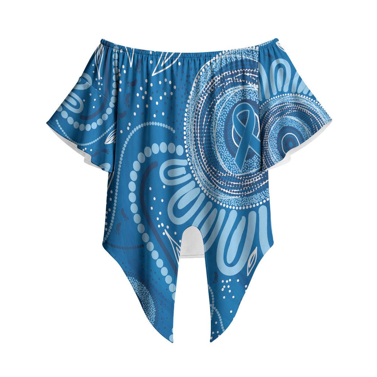 Australia Indigenous Off Shoulder Wrap Waist Top Blue Ribbon Prostate Cancer Month