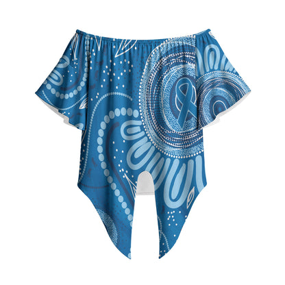 Australia Indigenous Off Shoulder Wrap Waist Top Blue Ribbon Prostate Cancer Month