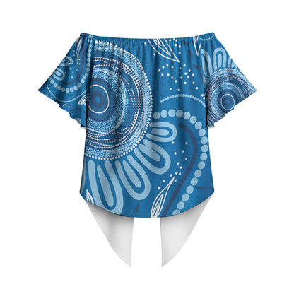 Australia Indigenous Off Shoulder Wrap Waist Top Blue Ribbon Prostate Cancer Month