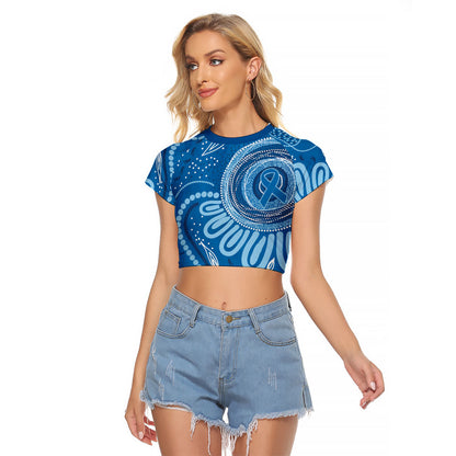 Australia Indigenous Raglan Cropped T Shirt Blue Ribbon Prostate Cancer Month