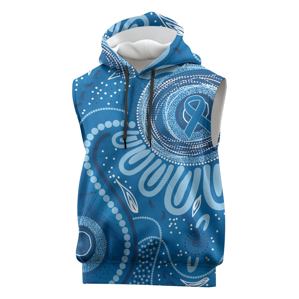 Australia Indigenous Sleeveless Hoodie Blue Ribbon Prostate Cancer Month