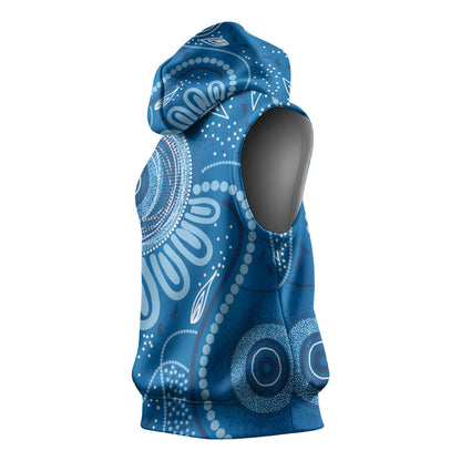Australia Indigenous Sleeveless Hoodie Blue Ribbon Prostate Cancer Month