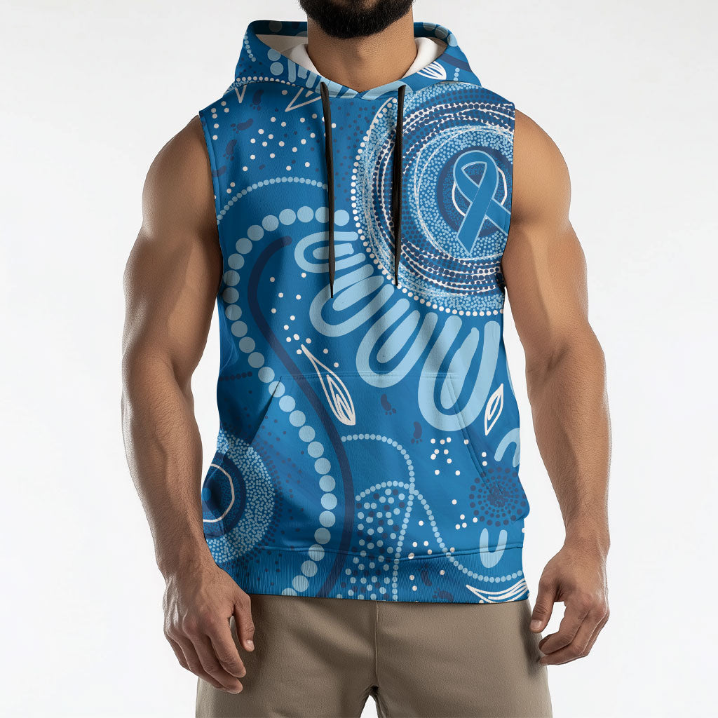 Australia Indigenous Sleeveless Hoodie Blue Ribbon Prostate Cancer Month