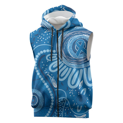 Australia Indigenous Sleeveless Zip Hoodie Blue Ribbon Prostate Cancer Month