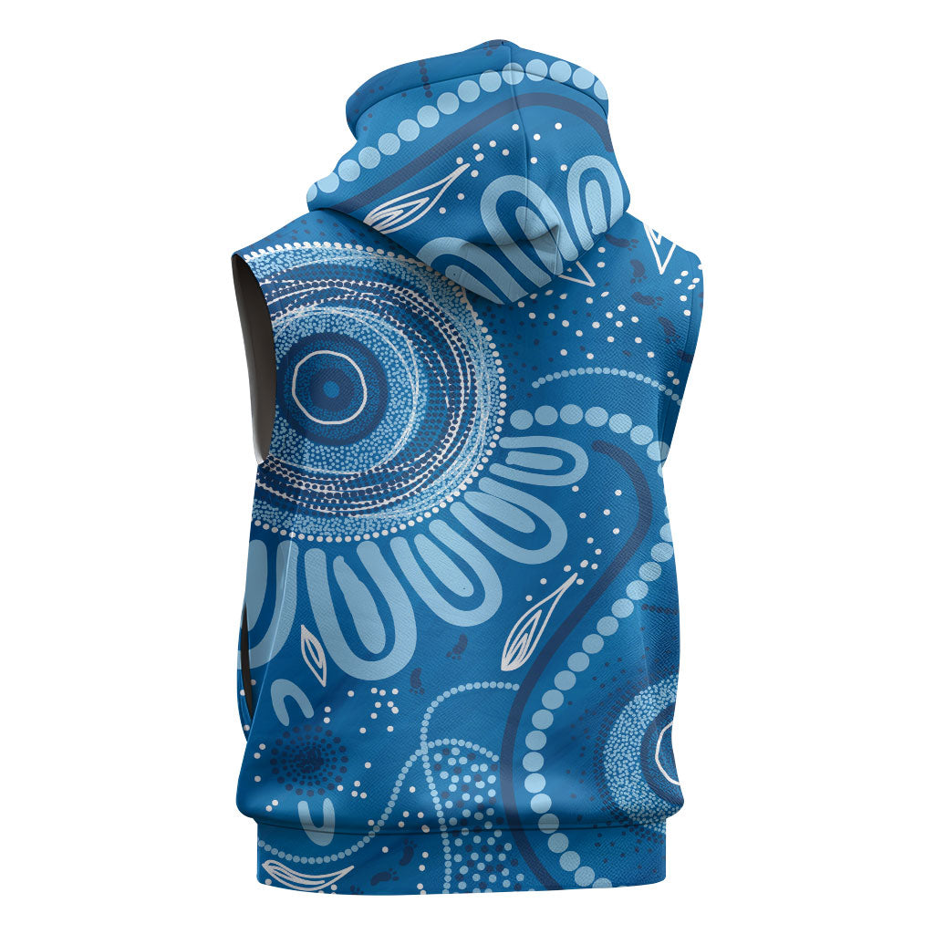 Australia Indigenous Sleeveless Zip Hoodie Blue Ribbon Prostate Cancer Month
