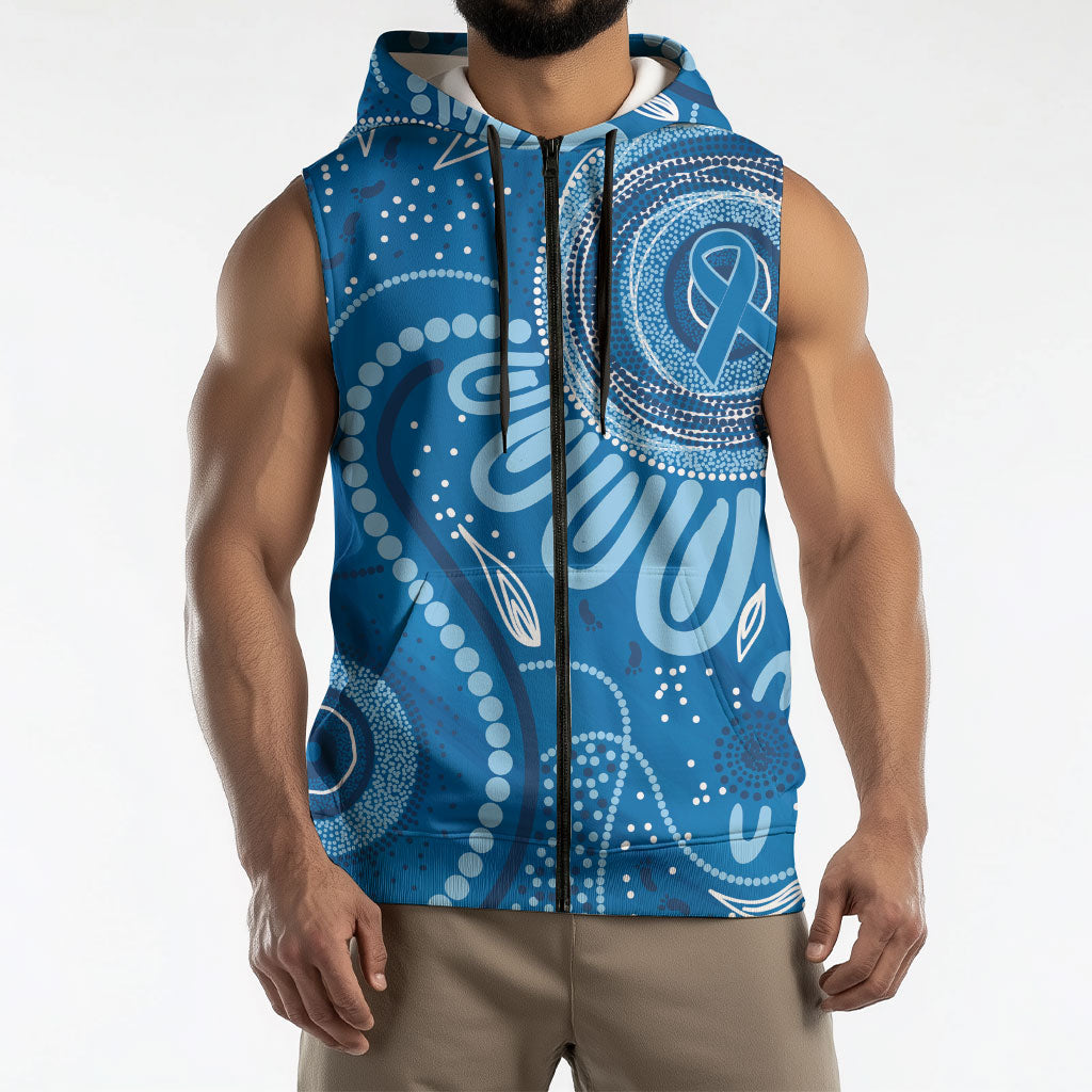 Australia Indigenous Sleeveless Zip Hoodie Blue Ribbon Prostate Cancer Month