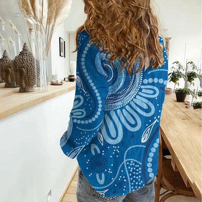 Australia Indigenous Women Casual Shirt Blue Ribbon Prostate Cancer Month