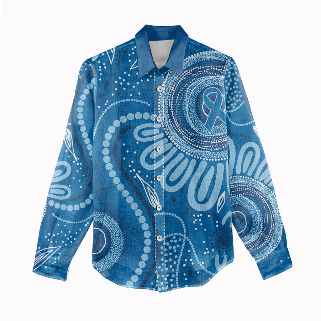 Australia Indigenous Women Casual Shirt Blue Ribbon Prostate Cancer Month