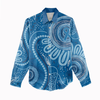 Australia Indigenous Women Casual Shirt Blue Ribbon Prostate Cancer Month