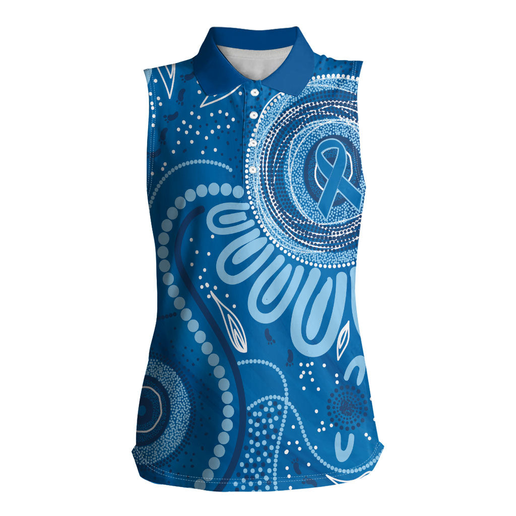 Australia Indigenous Women Sleeveless Polo Shirt Blue Ribbon Prostate Cancer Month
