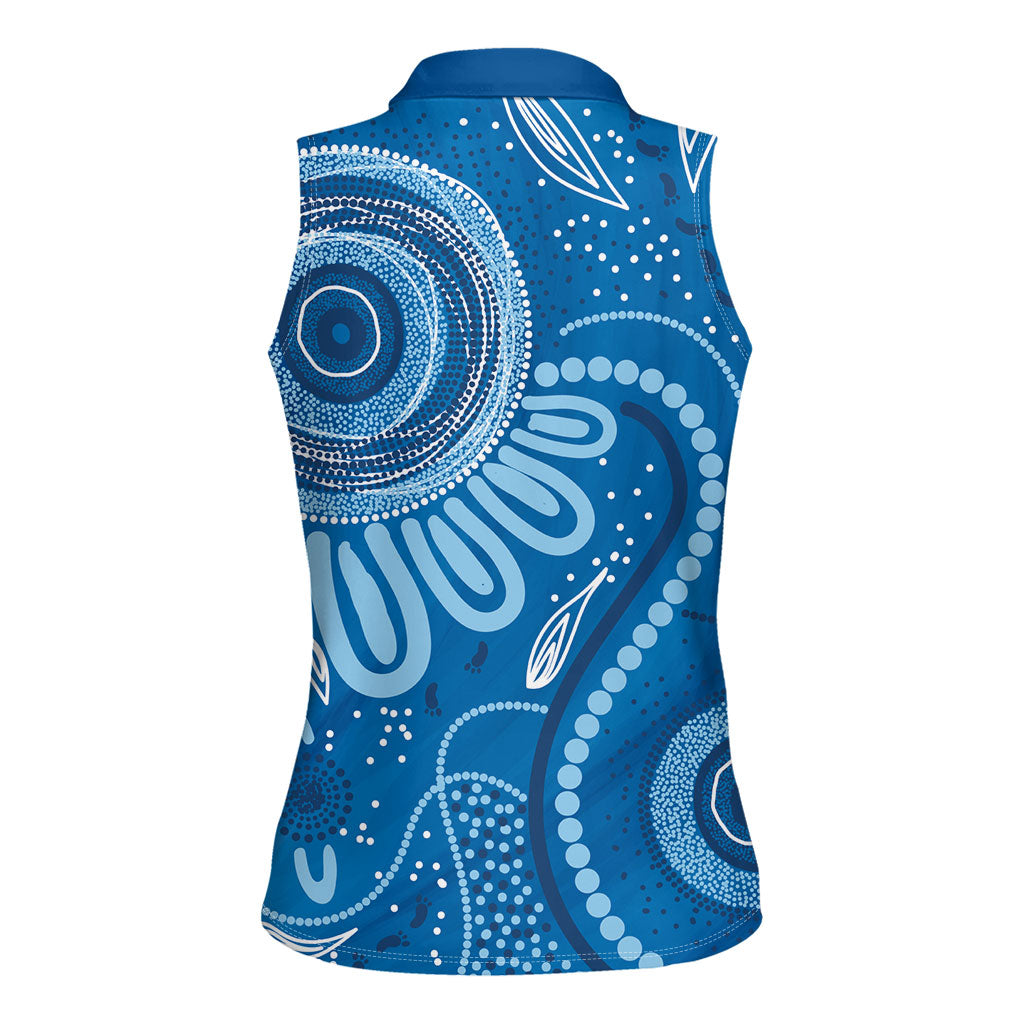 Australia Indigenous Women Sleeveless Polo Shirt Blue Ribbon Prostate Cancer Month