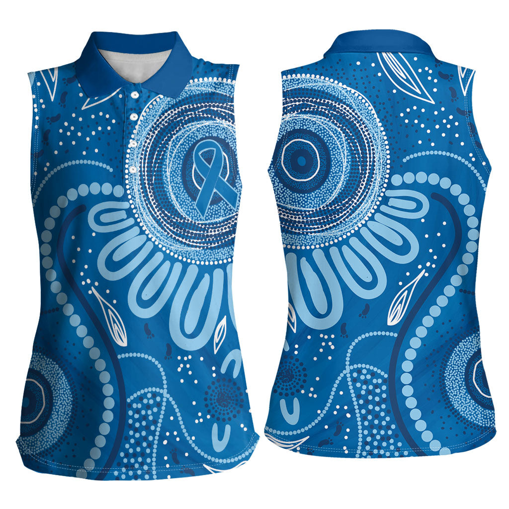 Australia Indigenous Women Sleeveless Polo Shirt Blue Ribbon Prostate Cancer Month