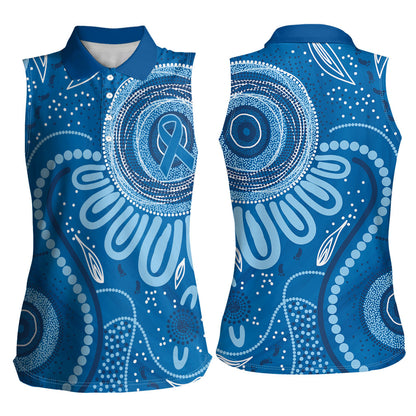 Australia Indigenous Women Sleeveless Polo Shirt Blue Ribbon Prostate Cancer Month
