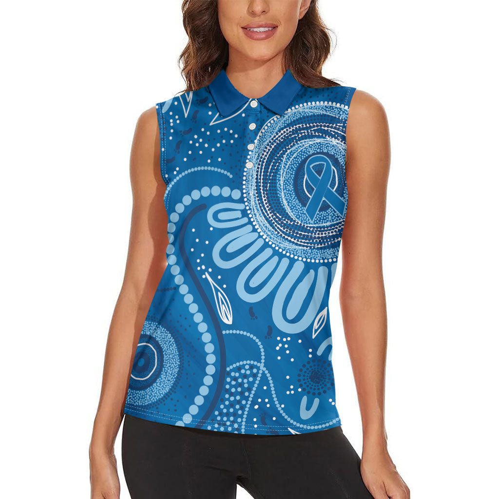 Australia Indigenous Women Sleeveless Polo Shirt Blue Ribbon Prostate Cancer Month
